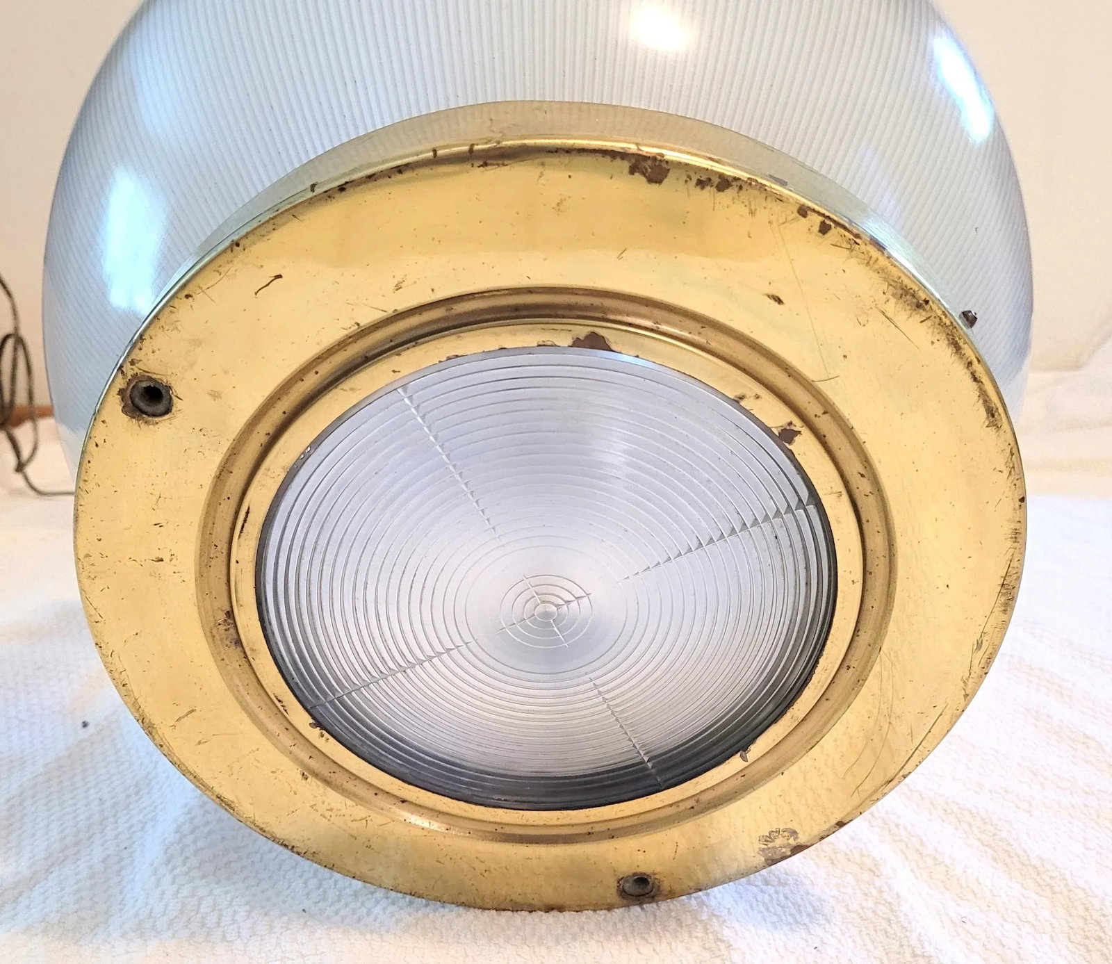 Vintage French Industrial Holophane Globe Pendant - 4