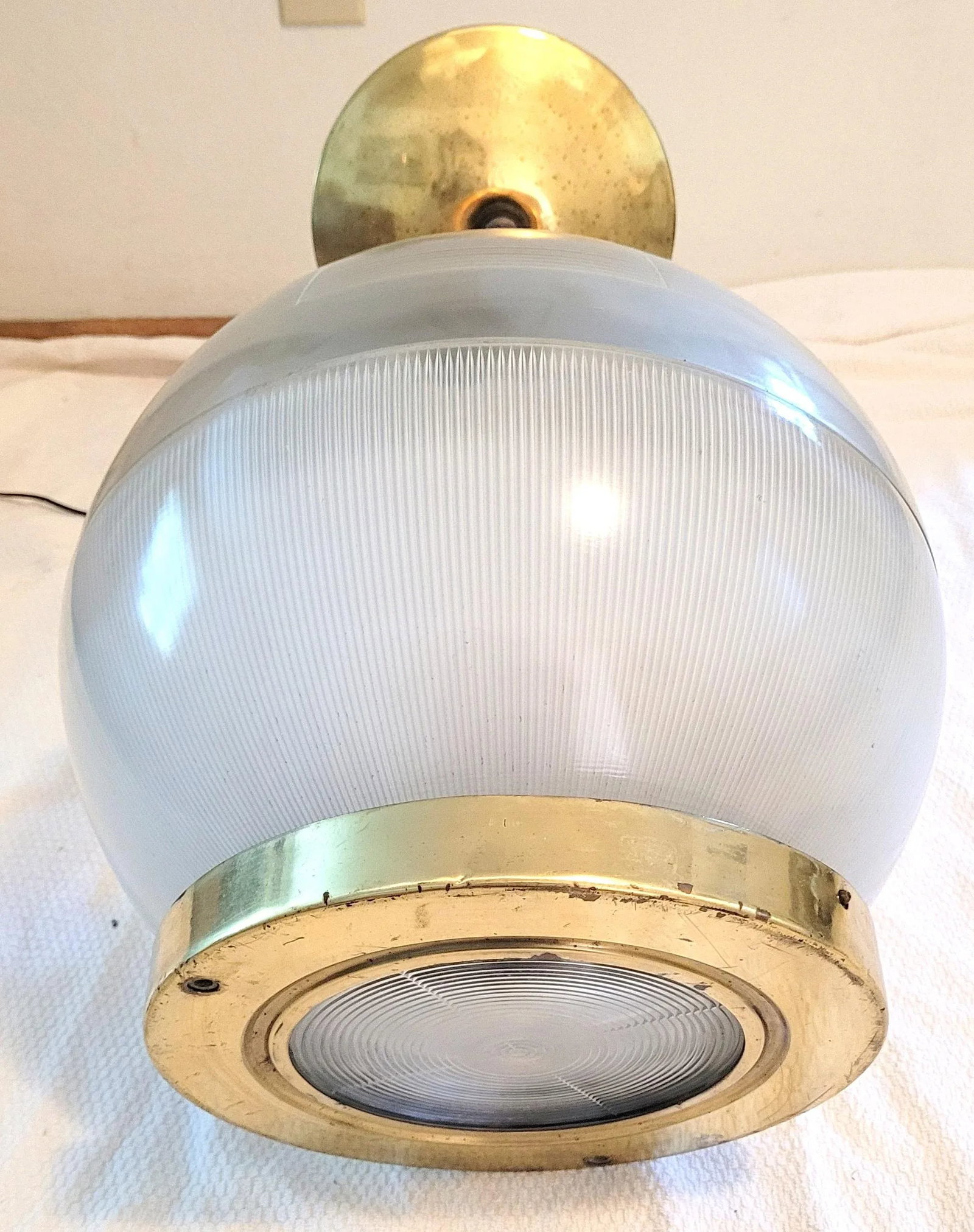Vintage French Industrial Holophane Globe Pendant - 5