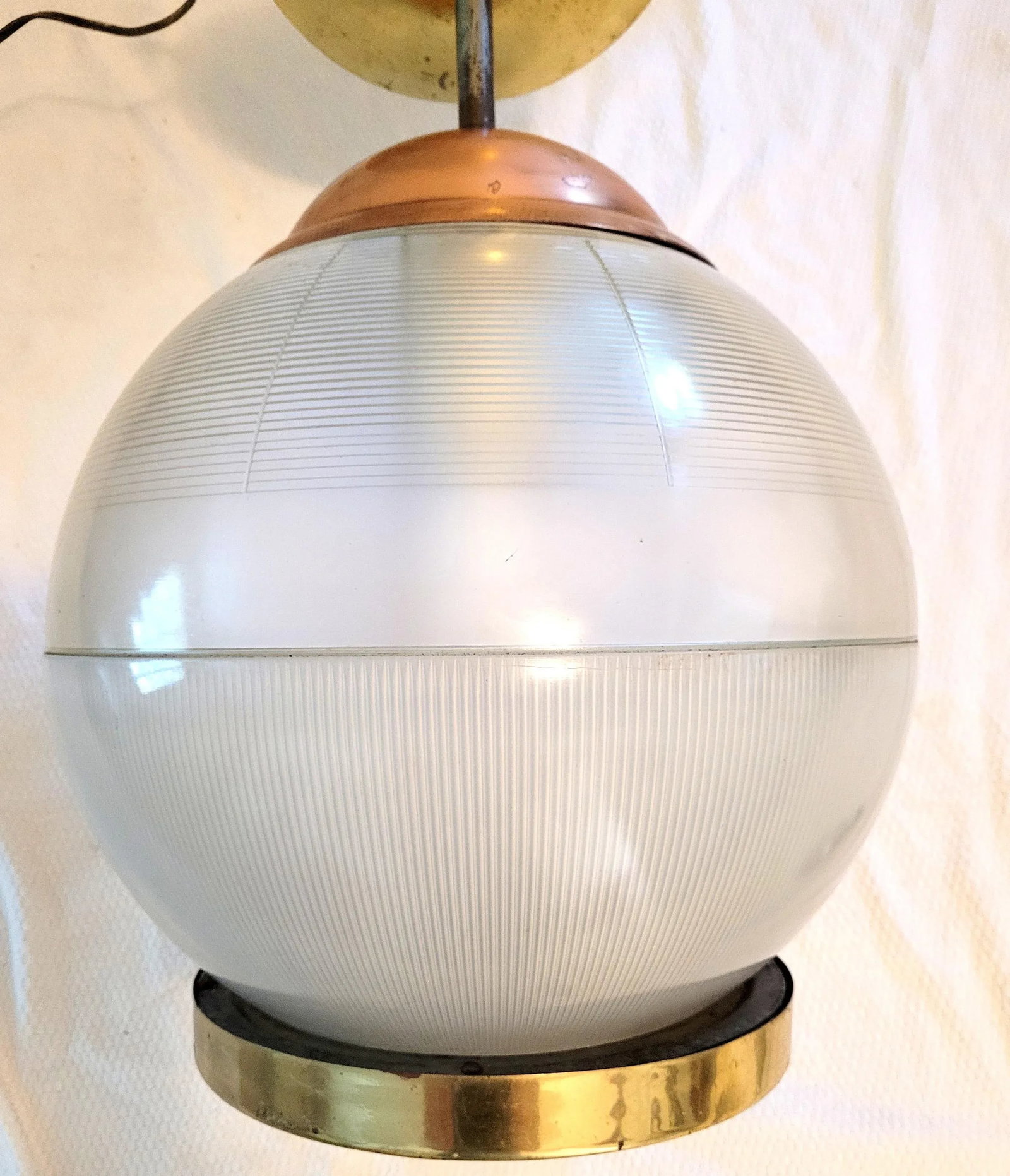 Vintage French Industrial Holophane Globe Pendant - 7