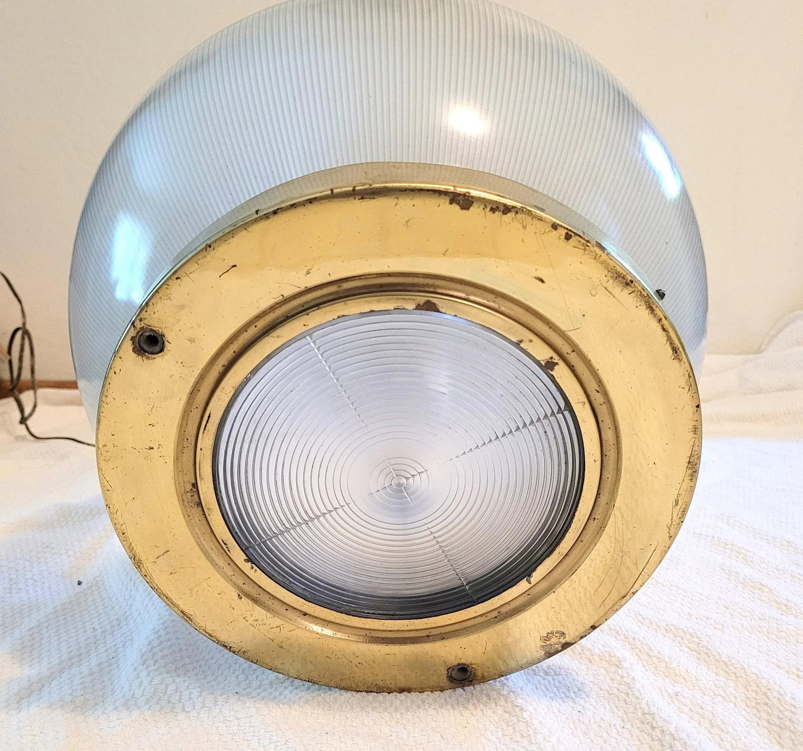 Vintage French Industrial Holophane Globe Pendant - 9