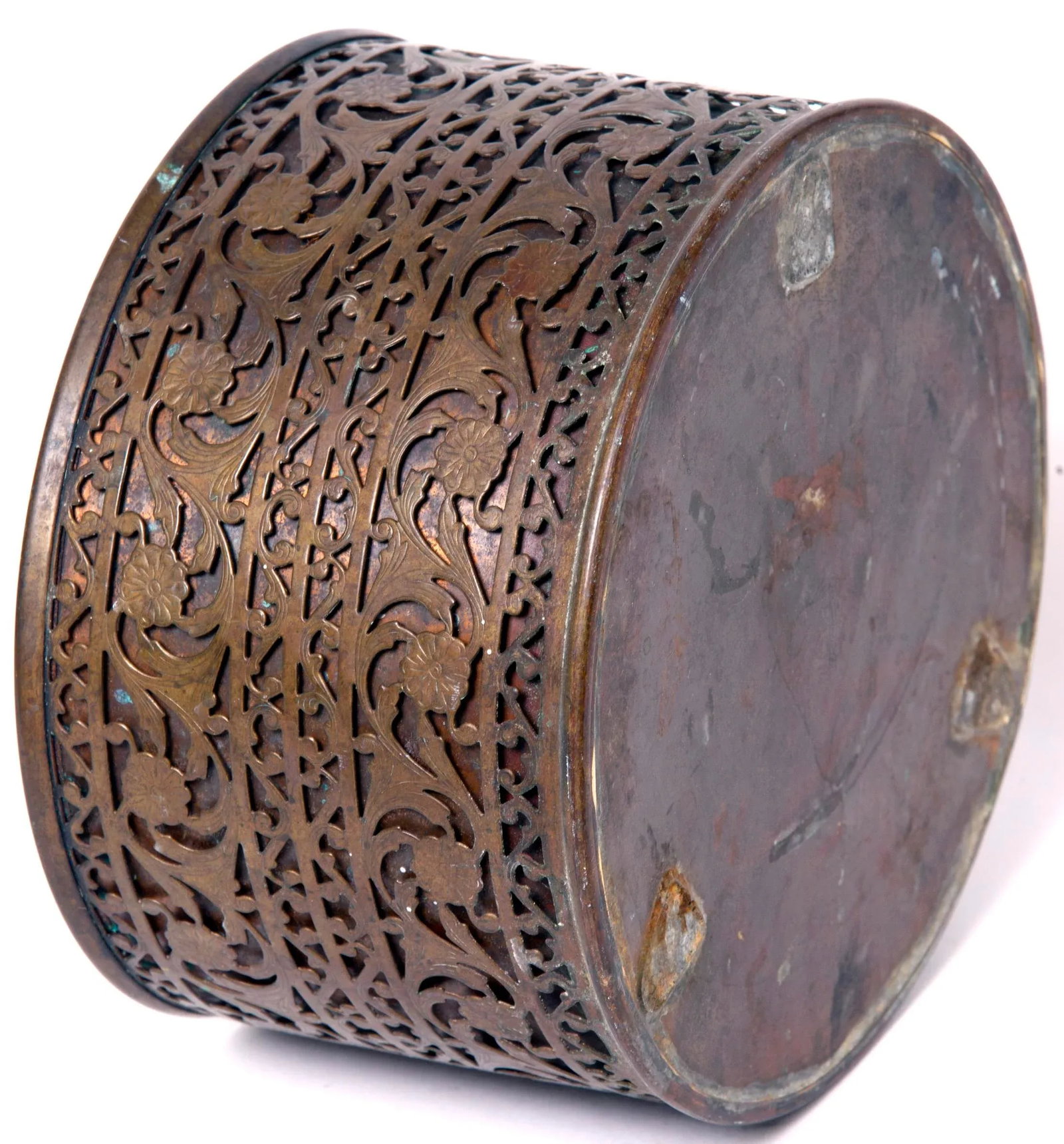 Antique Victorian Lacy Brass Bin - 3