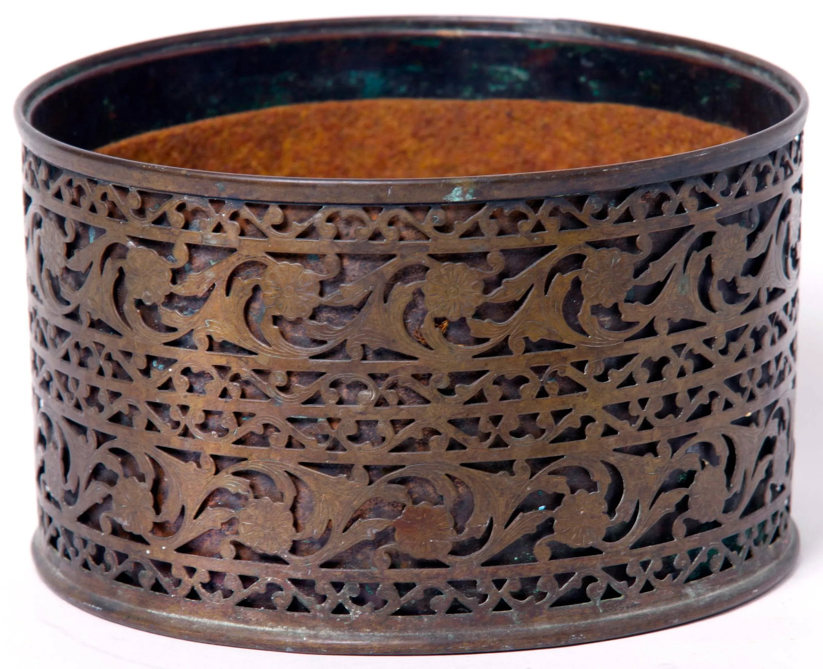 Antique Victorian Lacy Brass Bin - 4