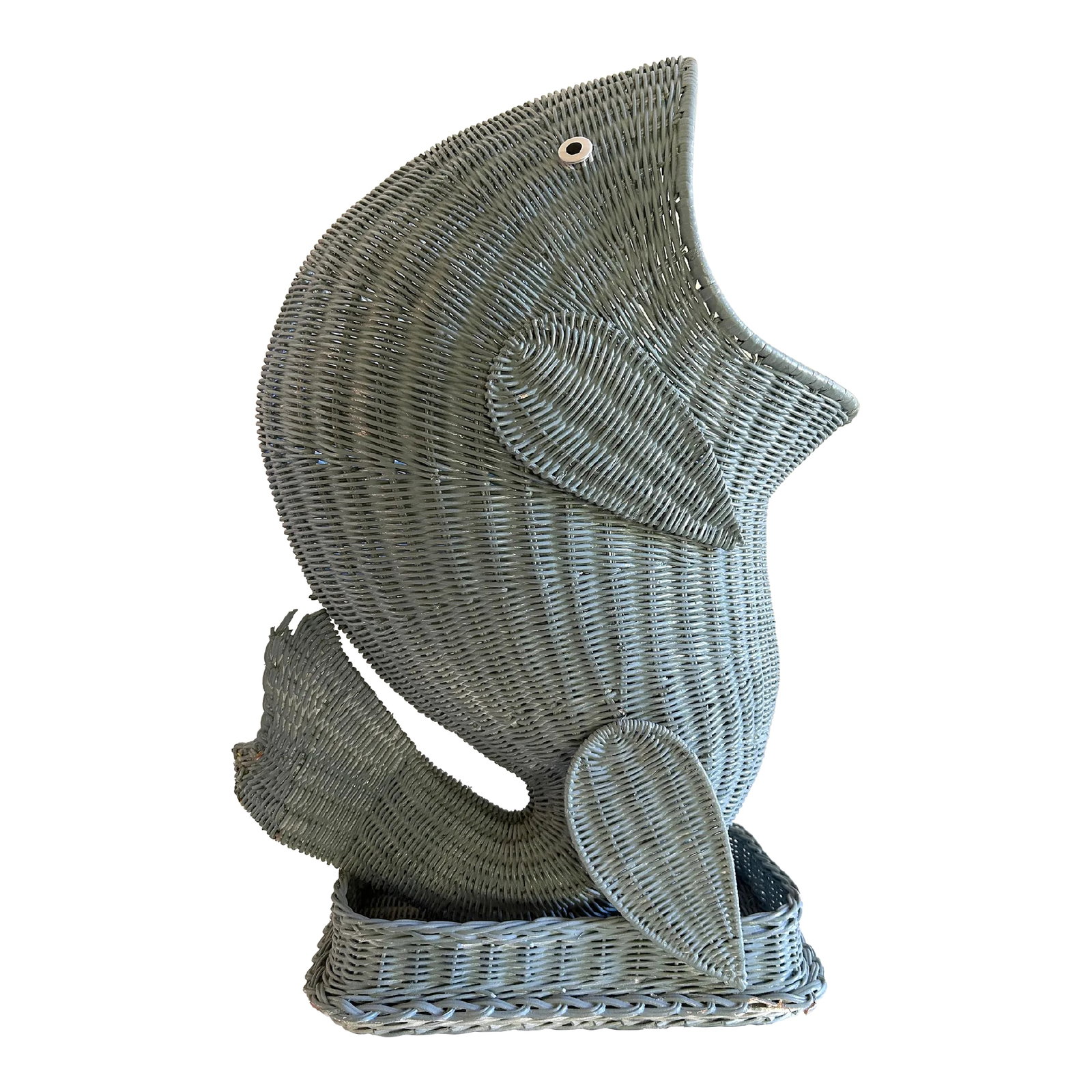 Vintage Wicker Regency Whale Basket Plant Stand Nautical Coastal: Adorable vintage wicker whale basket. This versatile sculptural wicker whale could be used as a plant stand, nursery hamper, towel or blanket holder. It is in very good condition consistent with age w