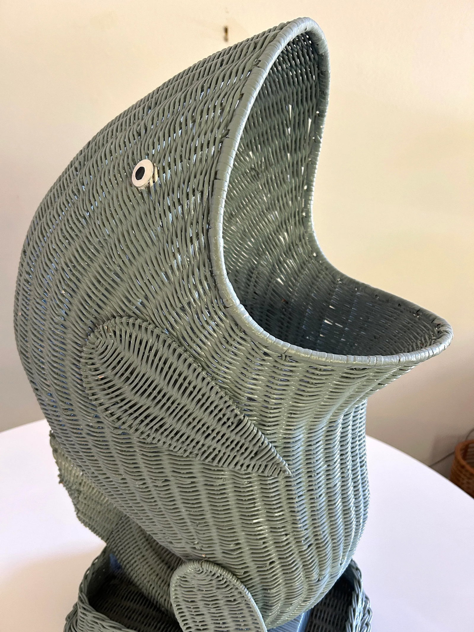 Vintage Wicker Regency Whale Basket Plant Stand Nautical Coastal - 2