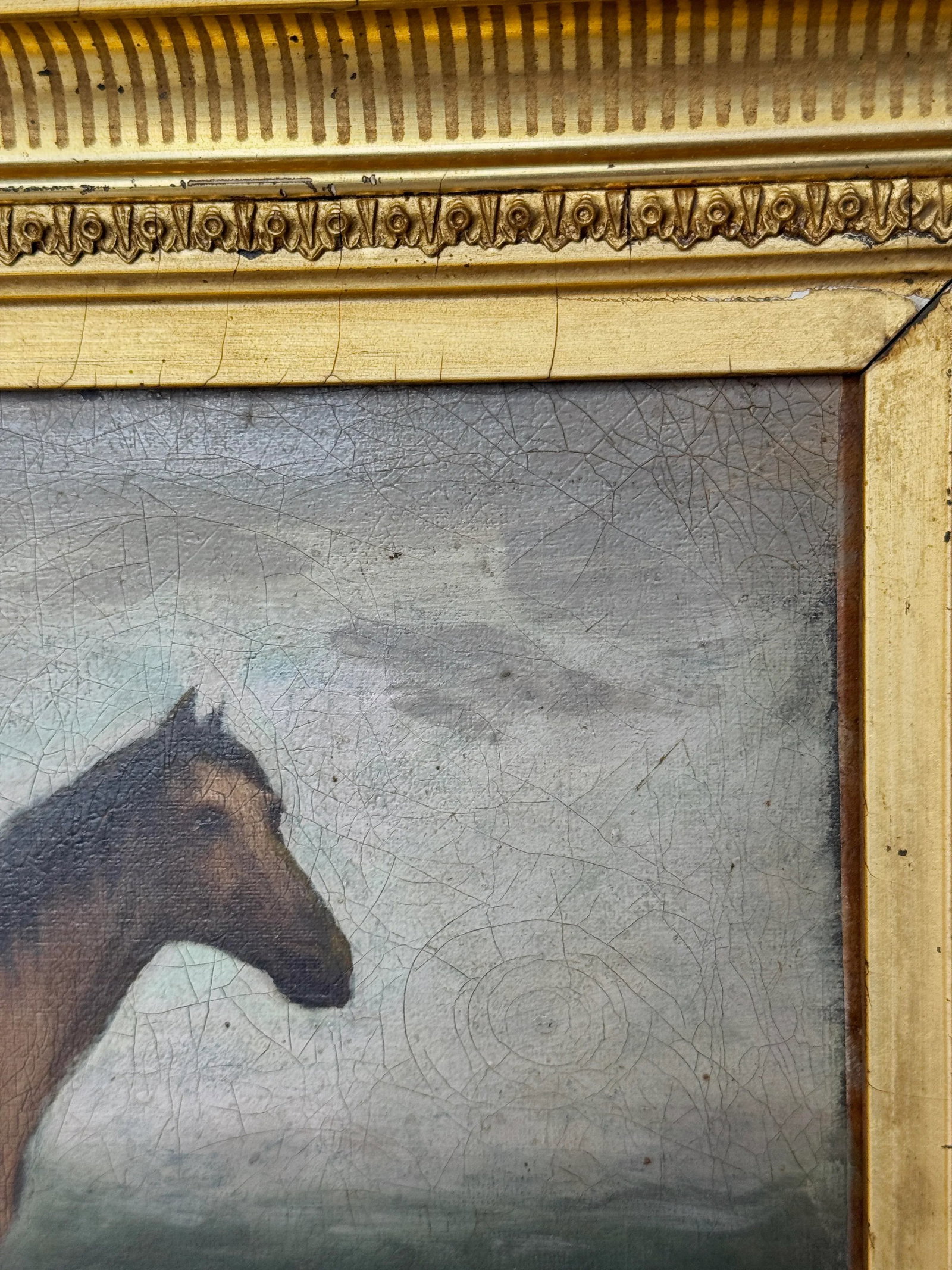 Antique 19th Century Equestrian Portrait Oil on Canvas in Period Gilt Frame - 8