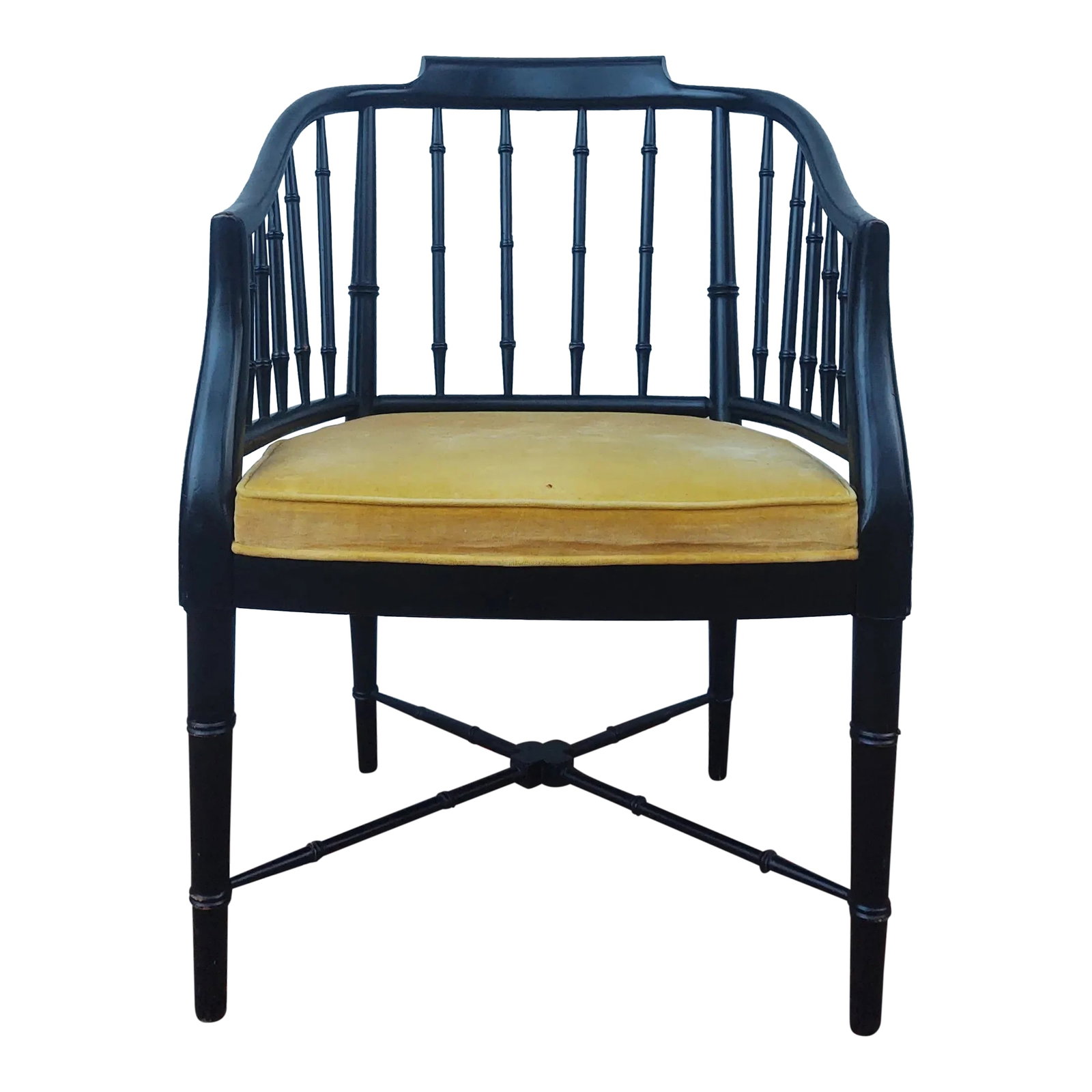 Mid 20th Century Drexel Chinoiserie Hollywood Regency Faux Bamboo Armchair: Classic chair that is timeless and comfortable! In excellent condition. Condition: Alterations: Original Condition Unaltered Imperfections: Some Imperfections Condition Notes: All wear consistent