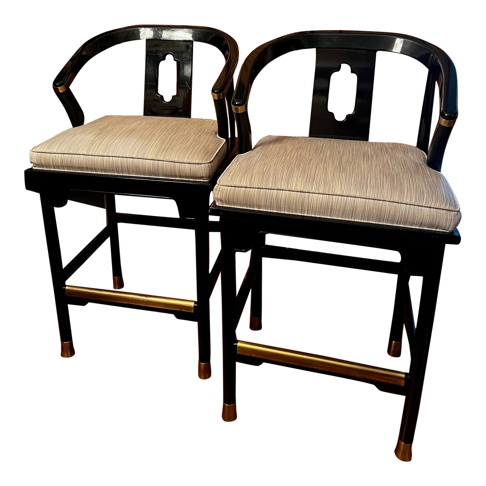 James Mont Century Black Lacquer 'Ming' Bar Stools - A Pair (1 of 12)