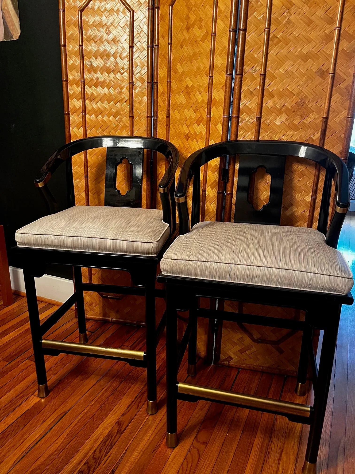 James Mont Century Black Lacquer 'Ming' Bar Stools - A Pair - 2