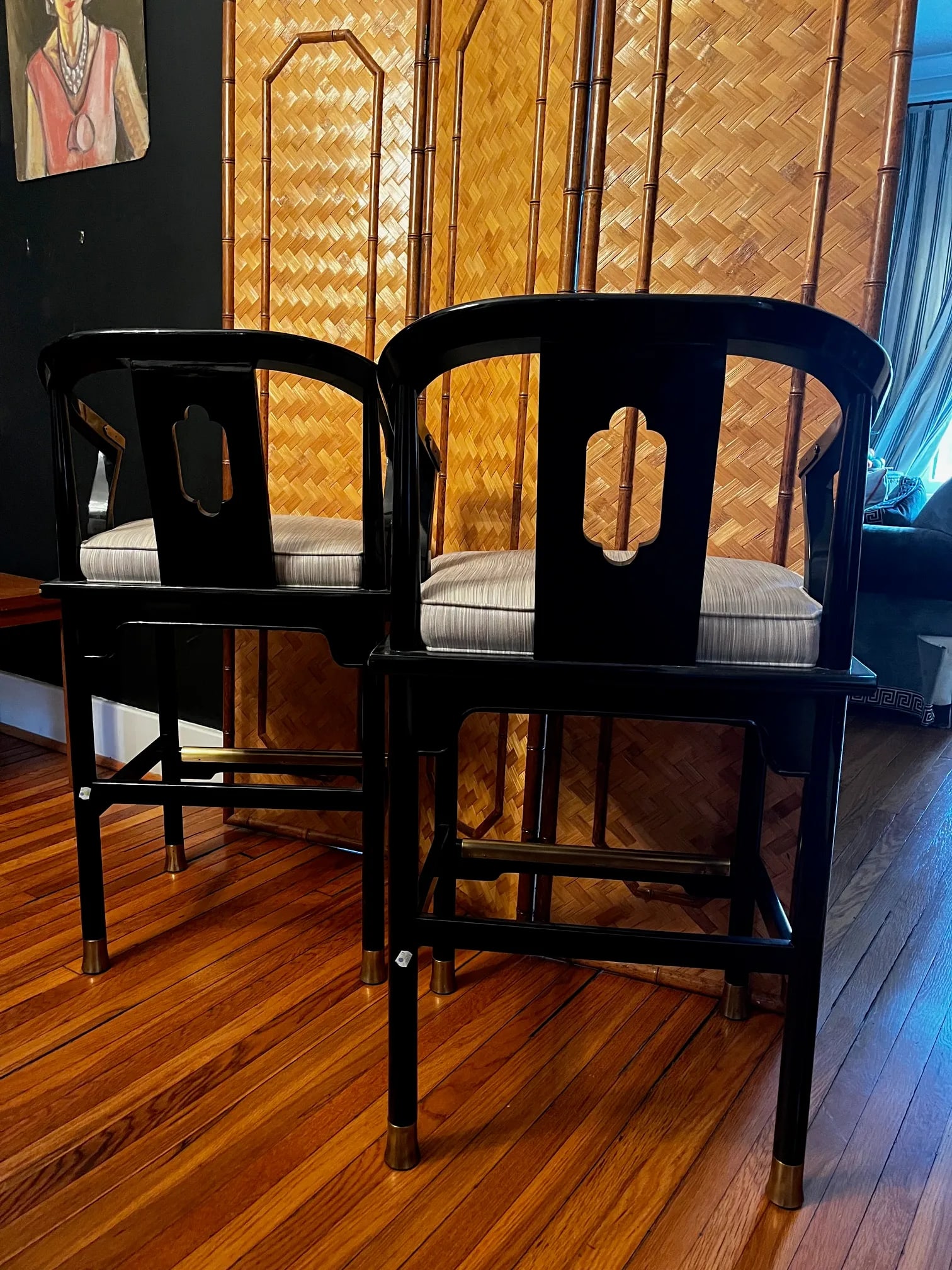 James Mont Century Black Lacquer 'Ming' Bar Stools - A Pair - 3