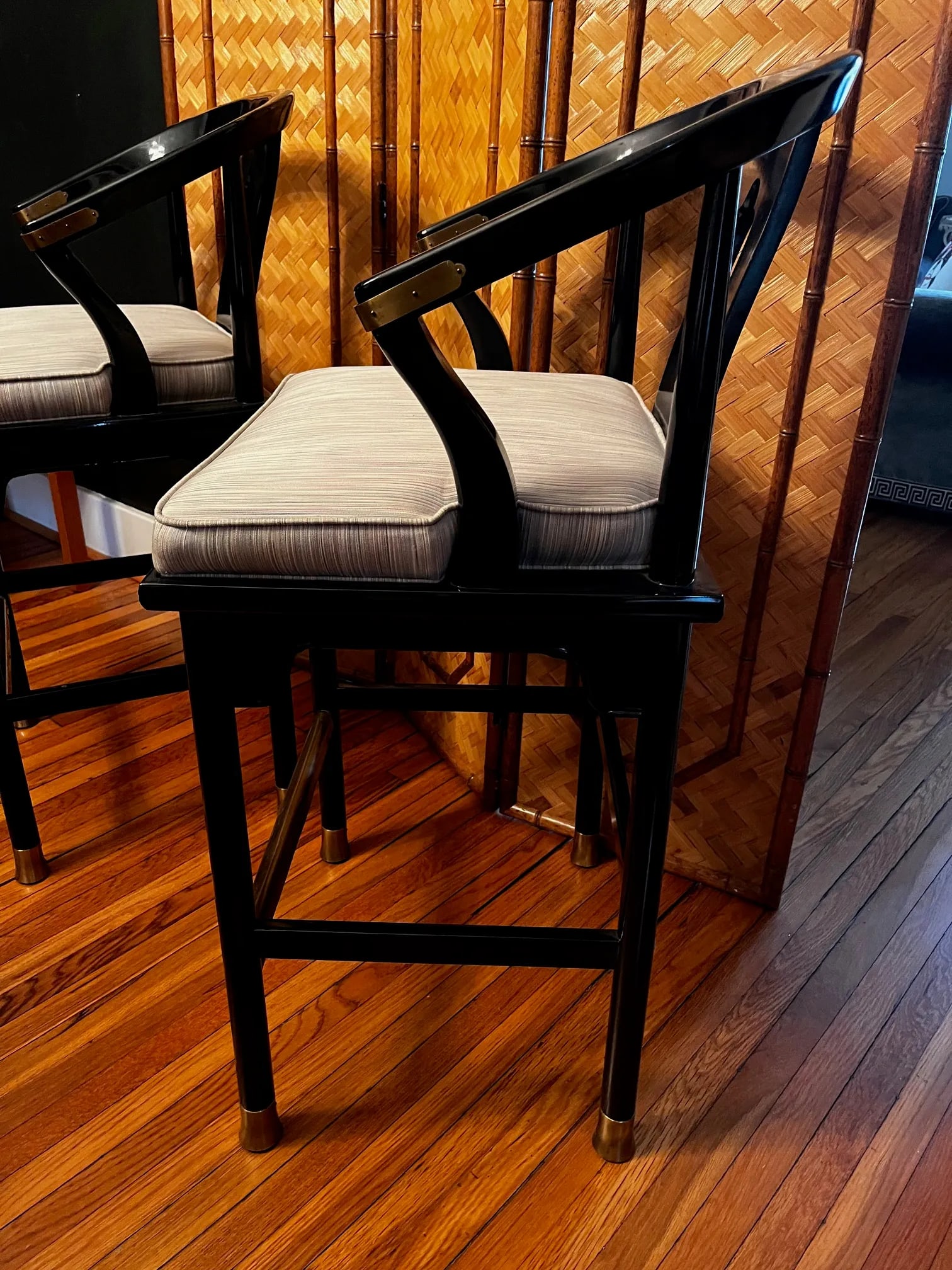 James Mont Century Black Lacquer 'Ming' Bar Stools - A Pair - 5
