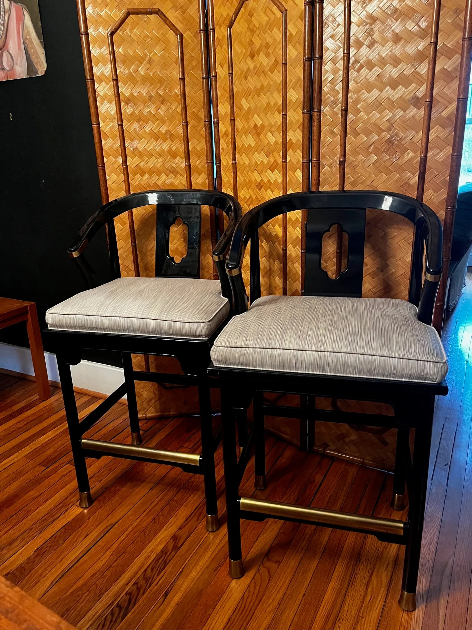 James Mont Century Black Lacquer 'Ming' Bar Stools - A Pair - 6