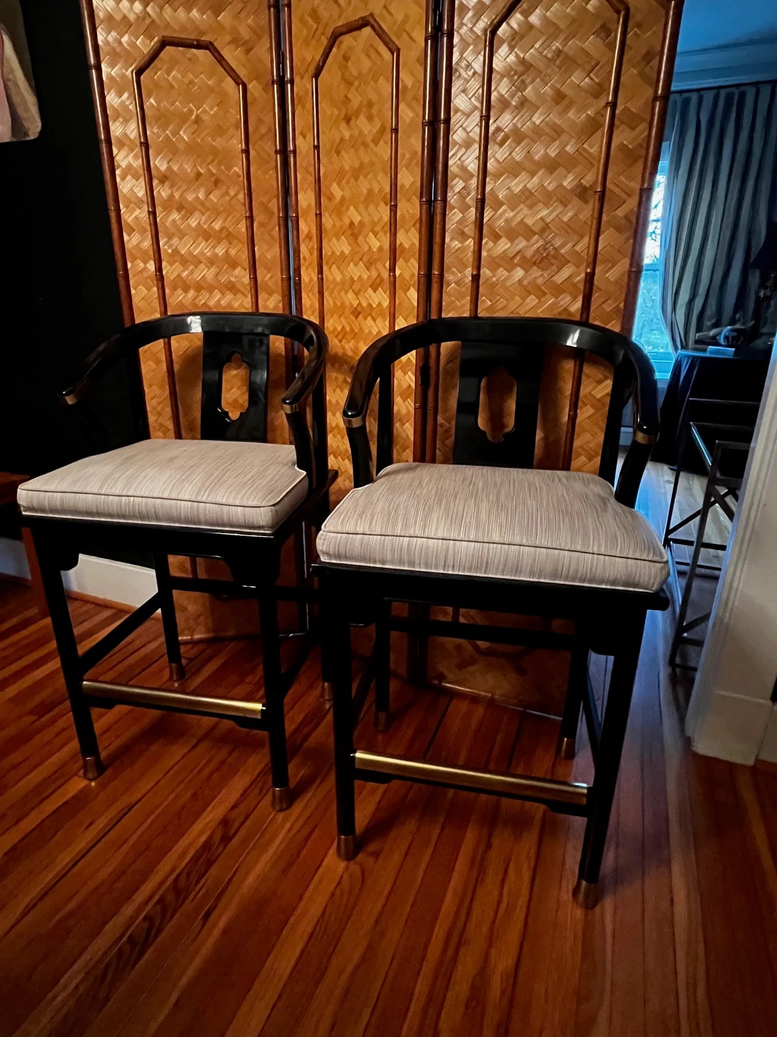 James Mont Century Black Lacquer 'Ming' Bar Stools - A Pair - 9
