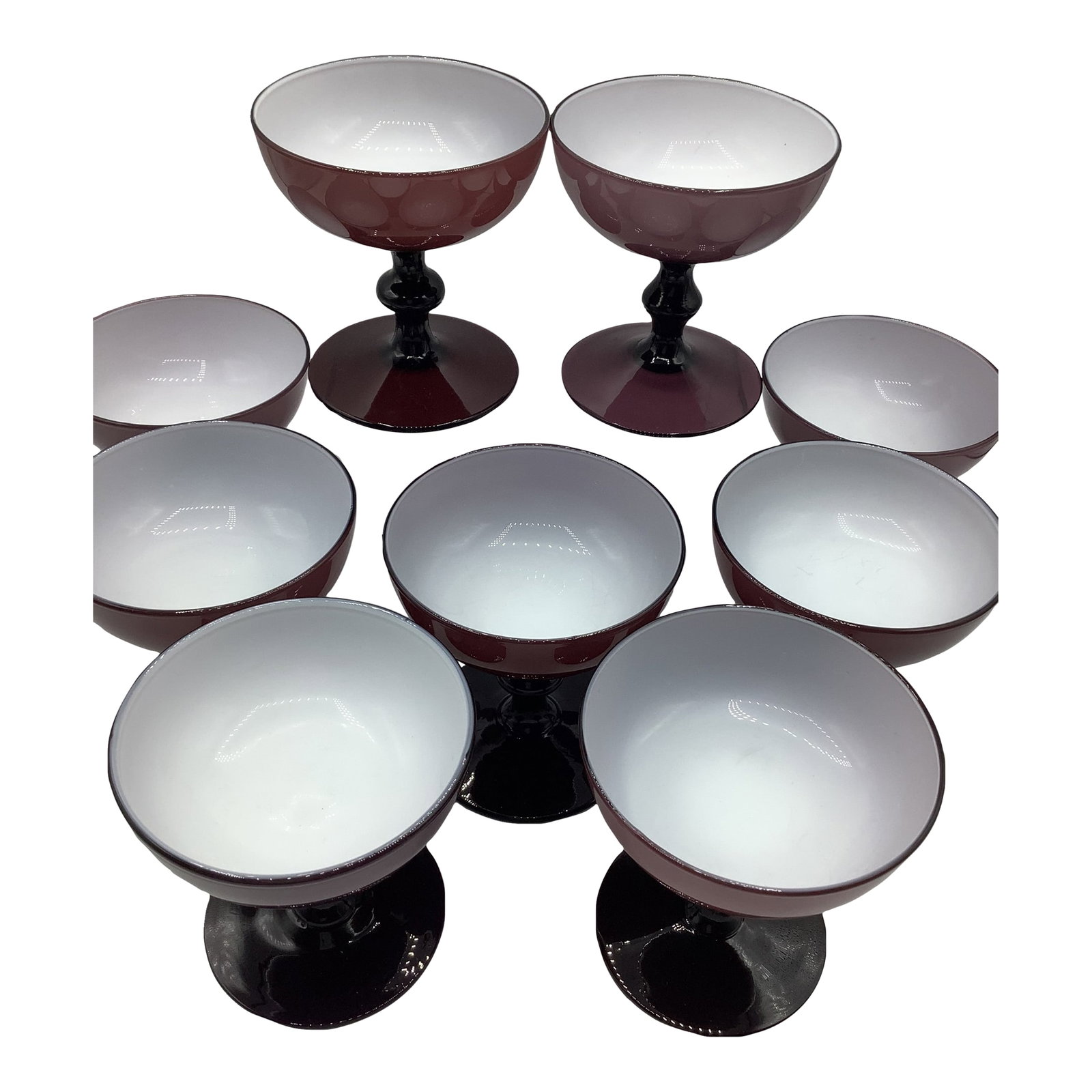 Vintage Carlo Moretti Italy Purple White Cased Glass Champagne Coupes - Set of 8 - 2