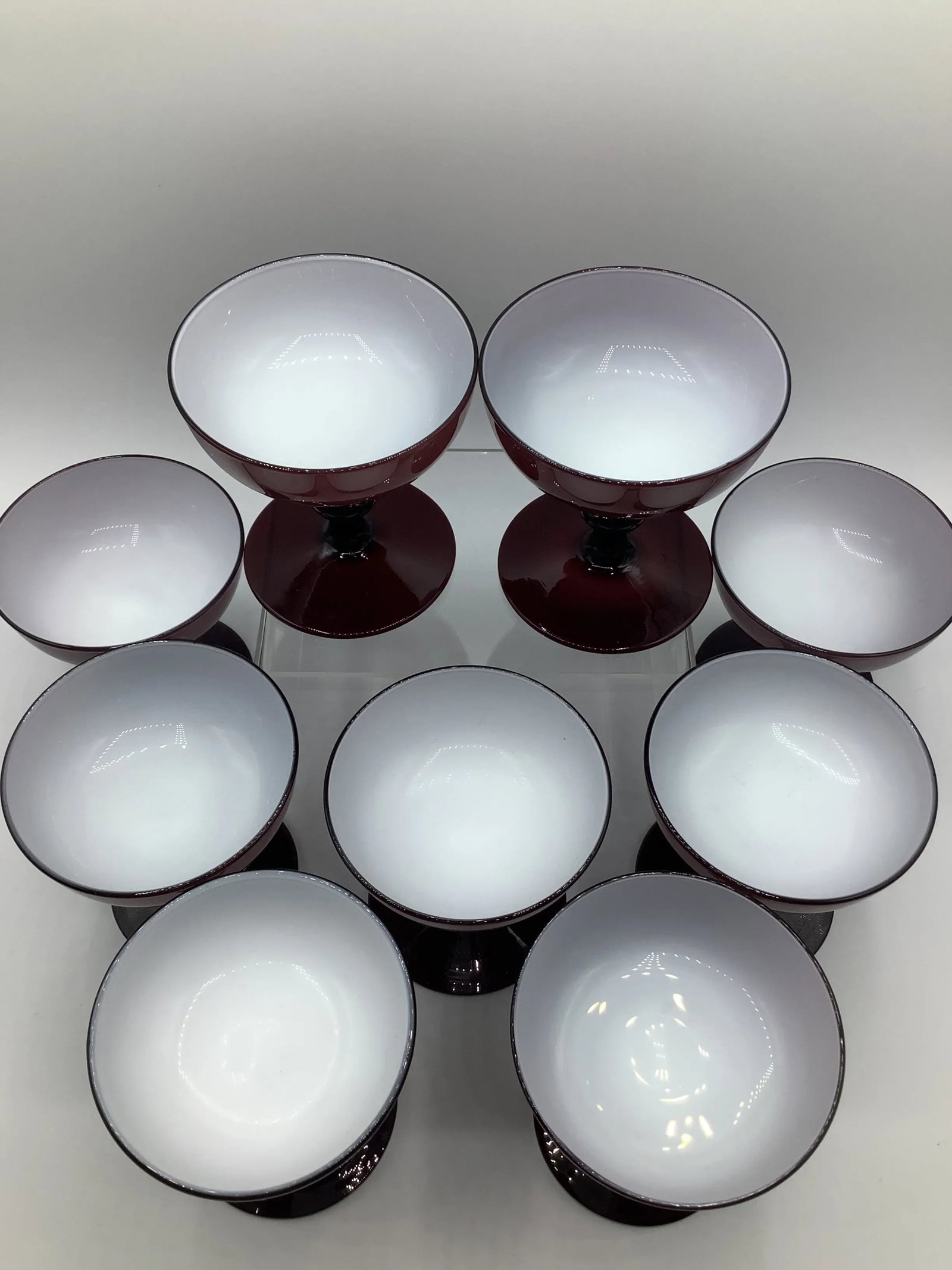 Vintage Carlo Moretti Italy Purple White Cased Glass Champagne Coupes - Set of 8 - 5