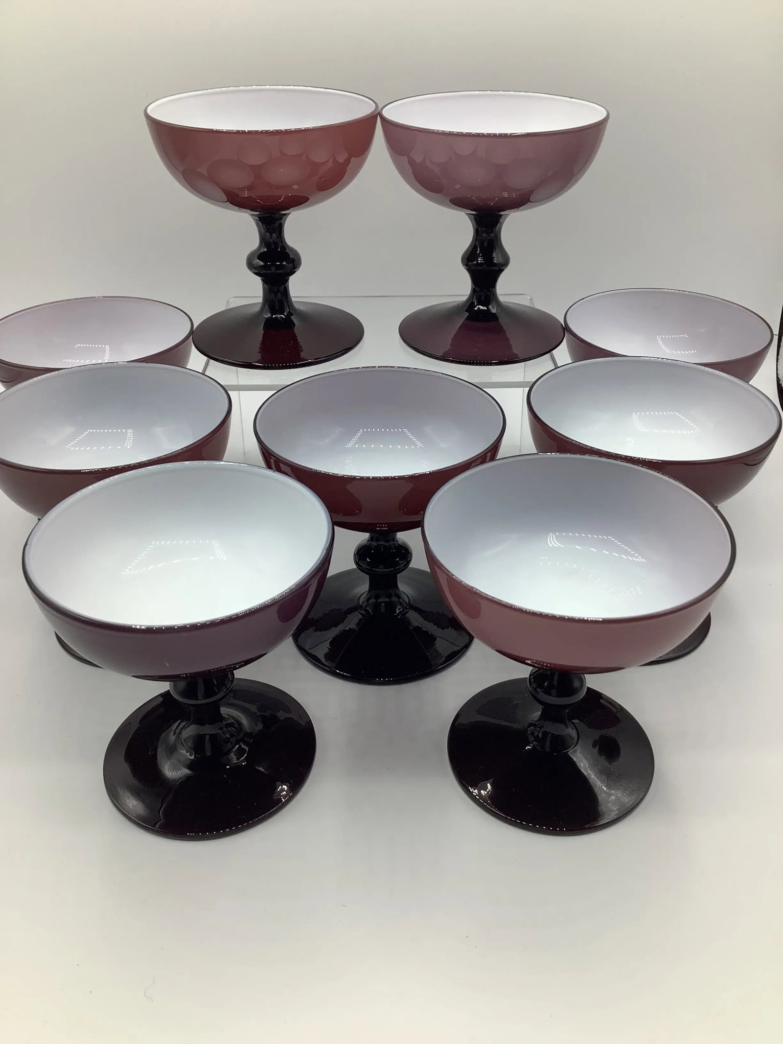 Vintage Carlo Moretti Italy Purple White Cased Glass Champagne Coupes - Set of 8 - 6