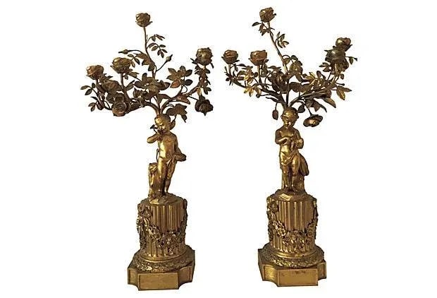 Antique French Gilt Bronze Candelabra Cherubs - a Pair (1 of 6)