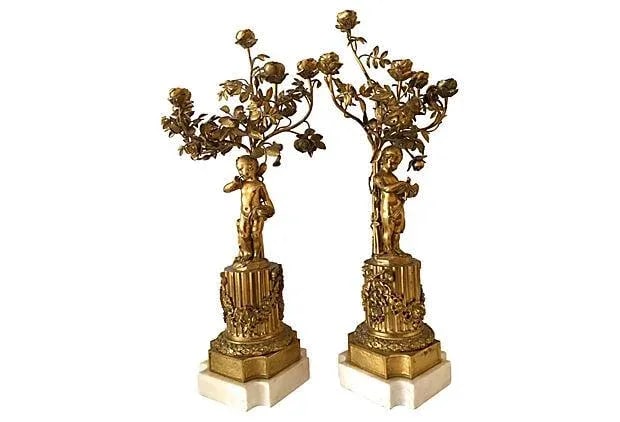 Antique French Gilt Bronze Candelabra Cherubs - a Pair - 2