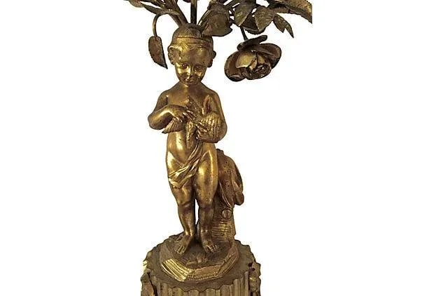 Antique French Gilt Bronze Candelabra Cherubs - a Pair - 3