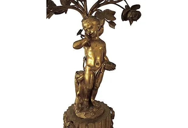 Antique French Gilt Bronze Candelabra Cherubs - a Pair - 4
