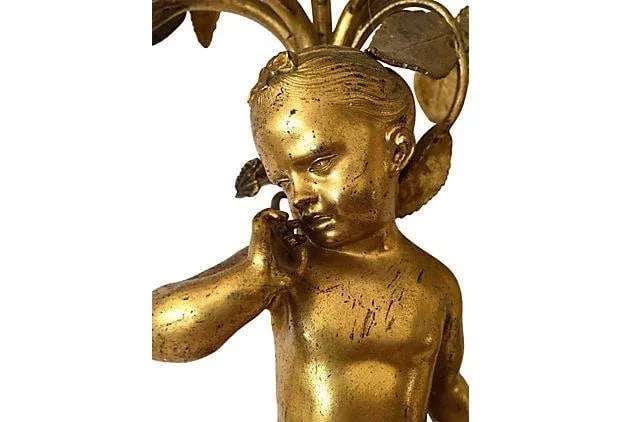 Antique French Gilt Bronze Candelabra Cherubs - a Pair - 6