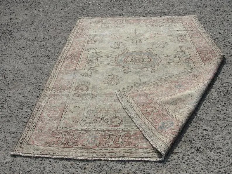 Hand Wowen Wool Turkish Rug, Oushak Rug,Vintage Oushak Rug,Beatifull Color Combination Turkish Retro - 10