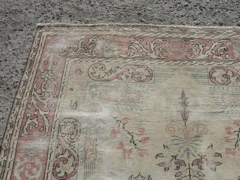 Hand Wowen Wool Turkish Rug, Oushak Rug,Vintage Oushak Rug,Beatifull Color Combination Turkish Retro - 2
