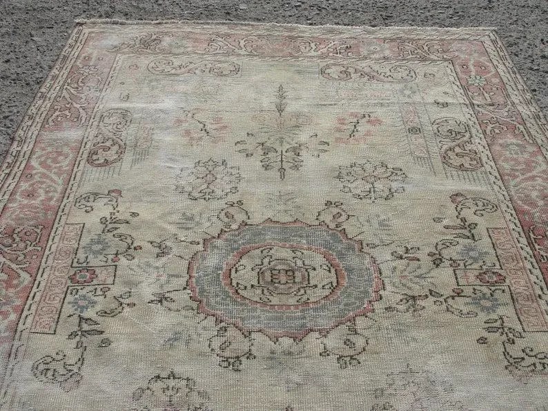 Hand Wowen Wool Turkish Rug, Oushak Rug,Vintage Oushak Rug,Beatifull Color Combination Turkish Retro - 3