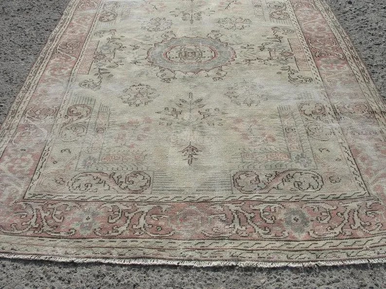 Hand Wowen Wool Turkish Rug, Oushak Rug,Vintage Oushak Rug,Beatifull Color Combination Turkish Retro - 5