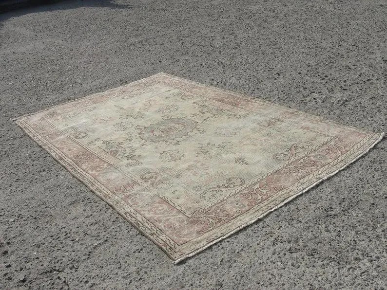 Hand Wowen Wool Turkish Rug, Oushak Rug,Vintage Oushak Rug,Beatifull Color Combination Turkish Retro - 6