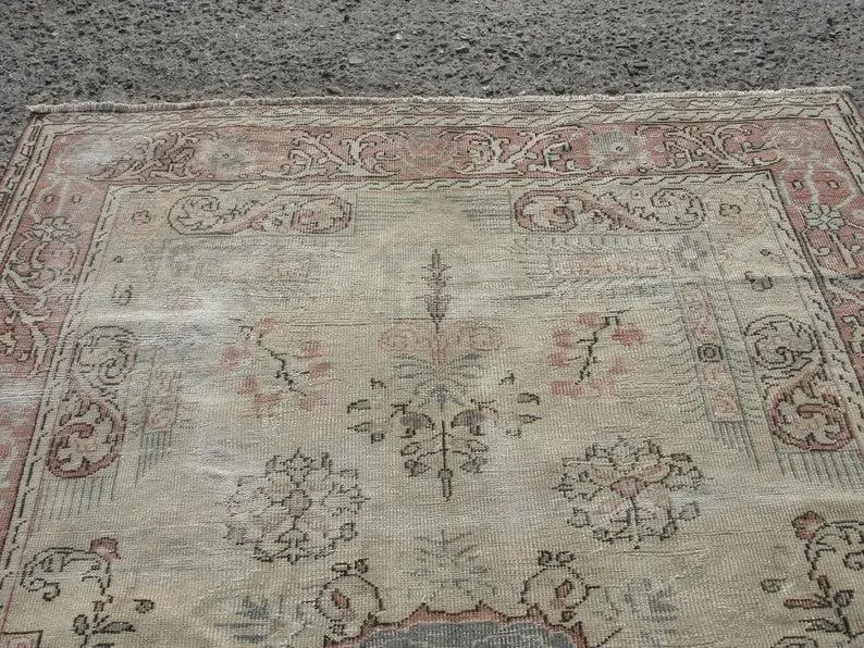 Hand Wowen Wool Turkish Rug, Oushak Rug,Vintage Oushak Rug,Beatifull Color Combination Turkish Retro - 7