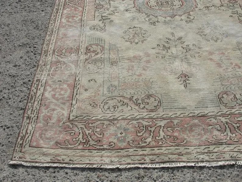 Hand Wowen Wool Turkish Rug, Oushak Rug,Vintage Oushak Rug,Beatifull Color Combination Turkish Retro - 9