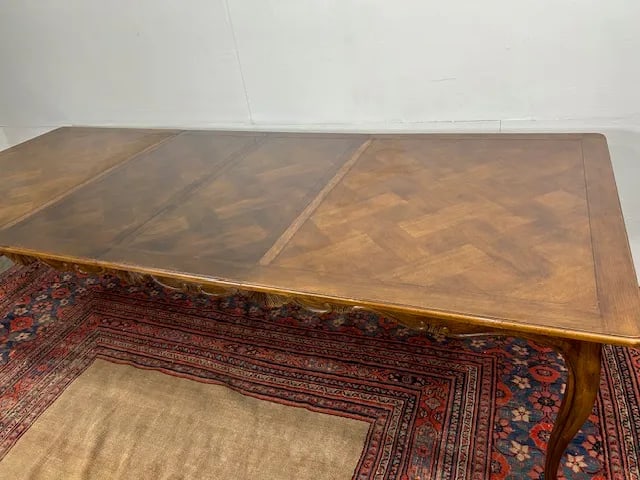 1960s Baker Furniture Queen Anne Style Parquetry Top Extension Dining Table - 11