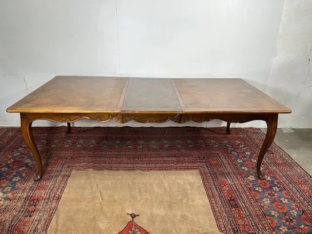 1960s Baker Furniture Queen Anne Style Parquetry Top Extension Dining Table - 2