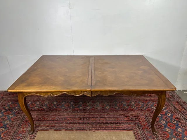 1960s Baker Furniture Queen Anne Style Parquetry Top Extension Dining Table - 3