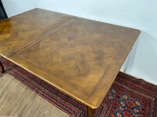 1960s Baker Furniture Queen Anne Style Parquetry Top Extension Dining Table - 9