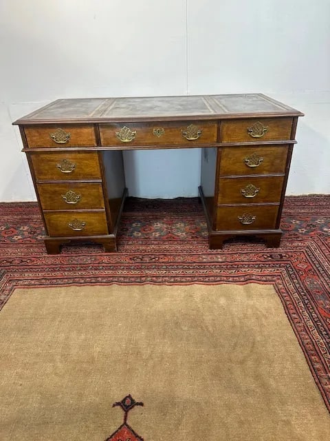1970s Baker Furniture Leather Tooled Desk - 2