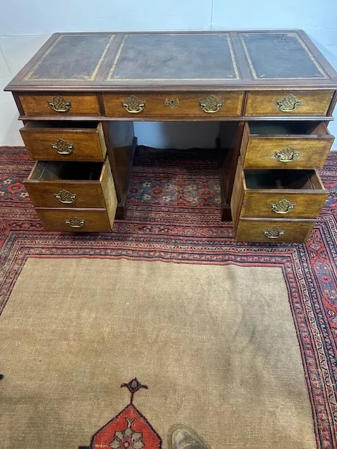 1970s Baker Furniture Leather Tooled Desk - 4