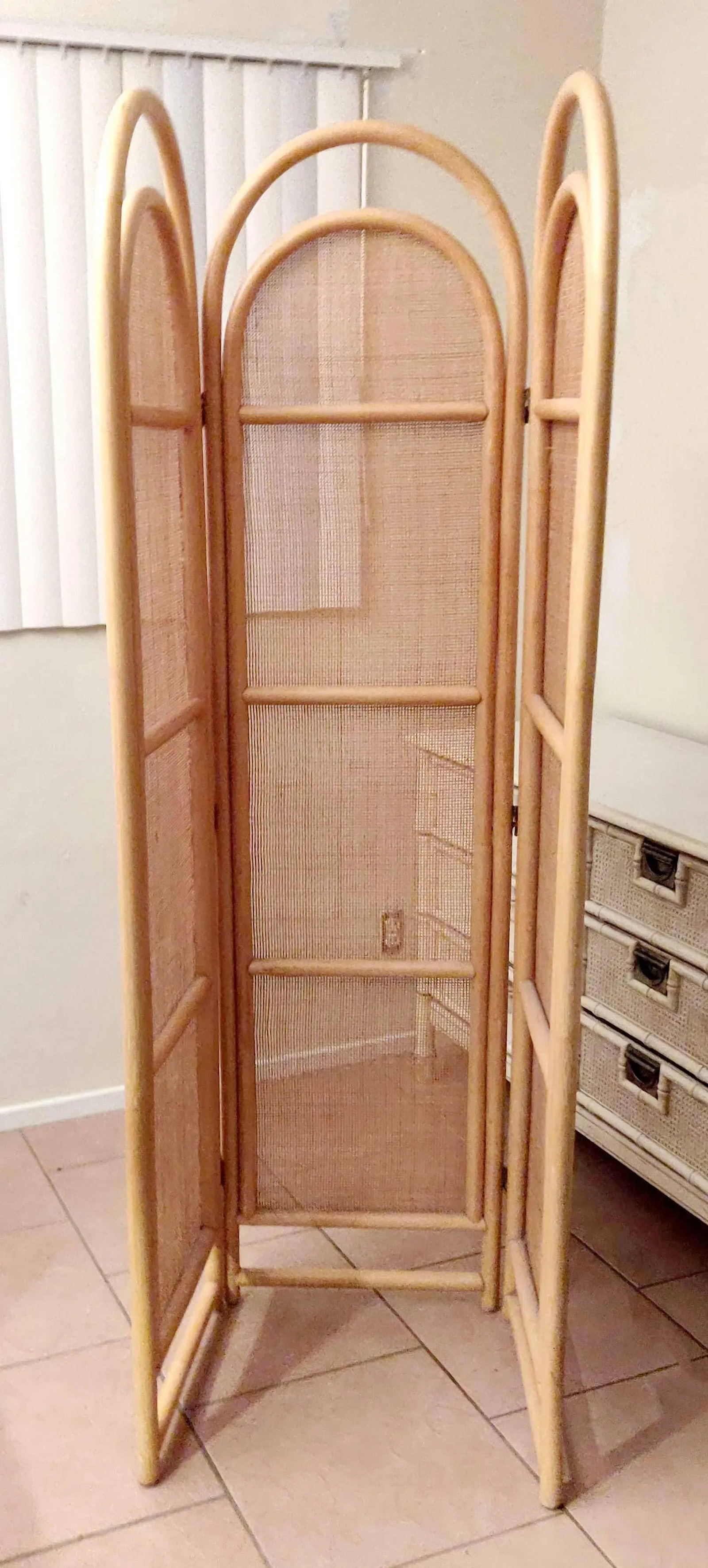 Sculptural Three-Panel Folding Screen Room Divider in Rattan and Wicker, 1960s - 6