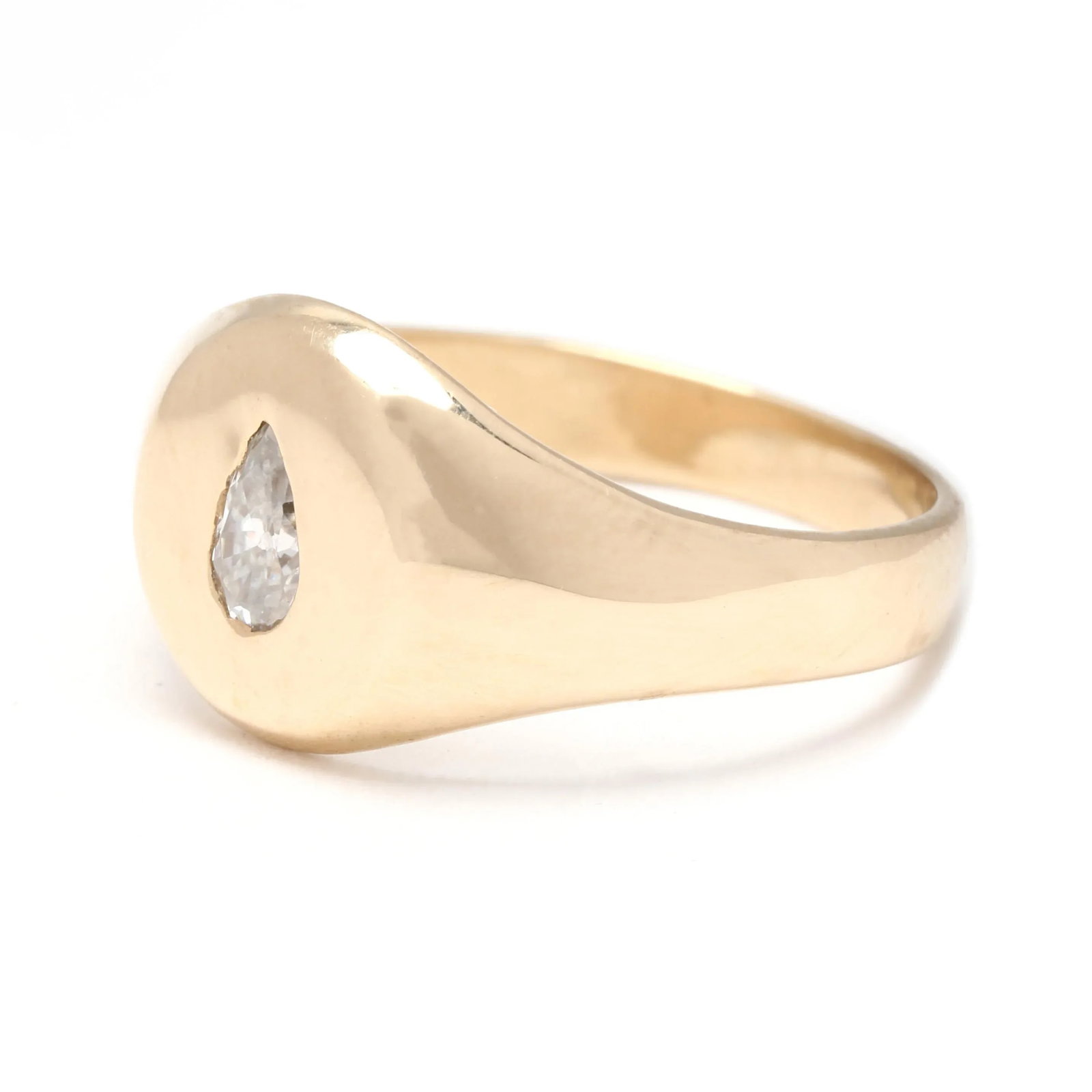 0.25ctw Pear Diamond Signet Ring, 10k Yellow Gold, Ring Size 6.75 - 4