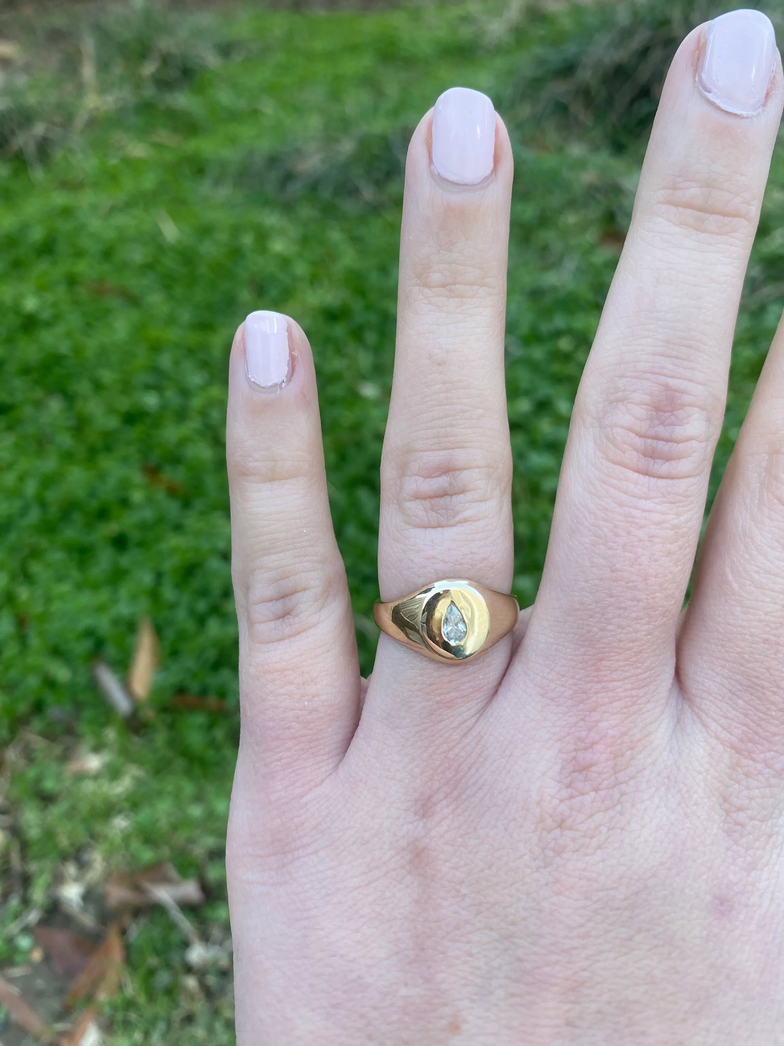 0.25ctw Pear Diamond Signet Ring, 10k Yellow Gold, Ring Size 6.75 - 6