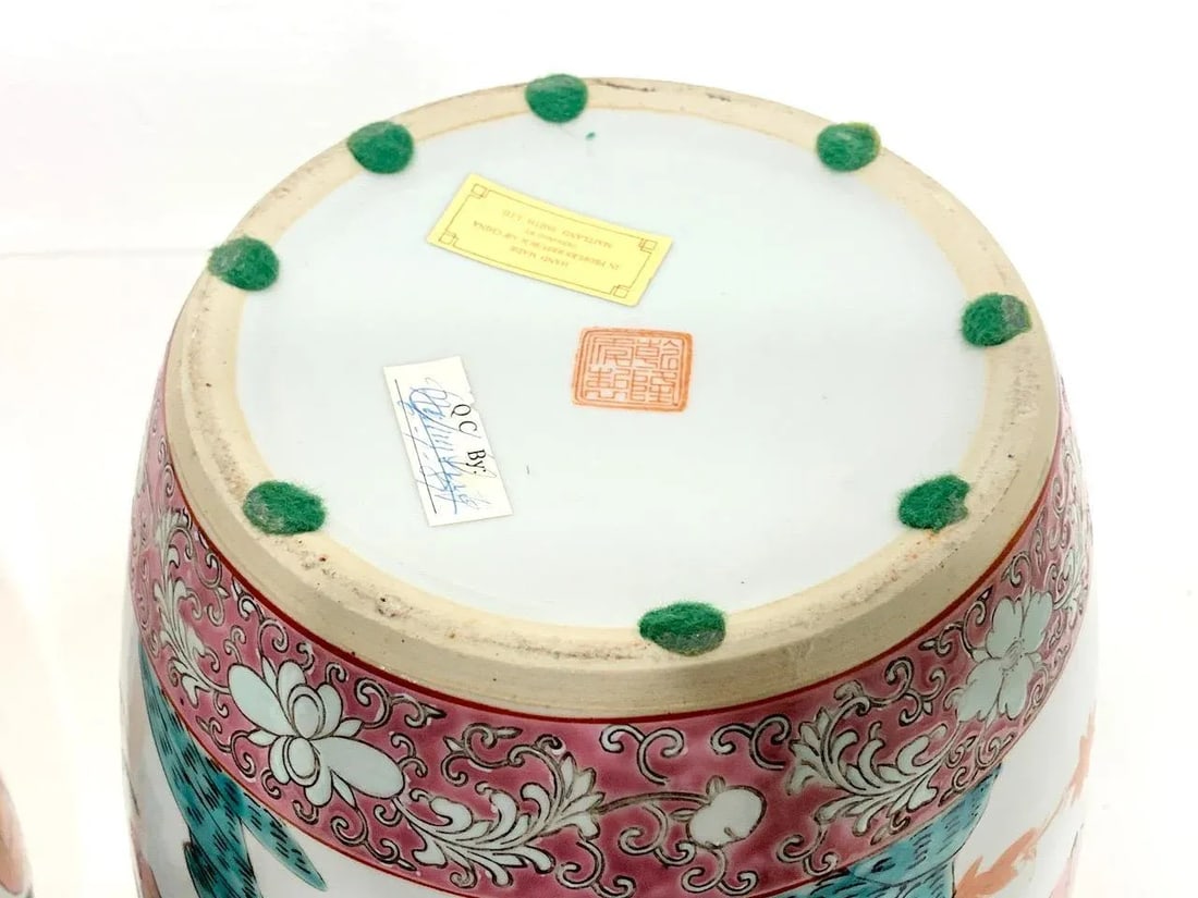 Maitland Smith Auspicious Famille Rose Lidded Chinese White Porcelain Ginger Jars With Figures & Bir - 8
