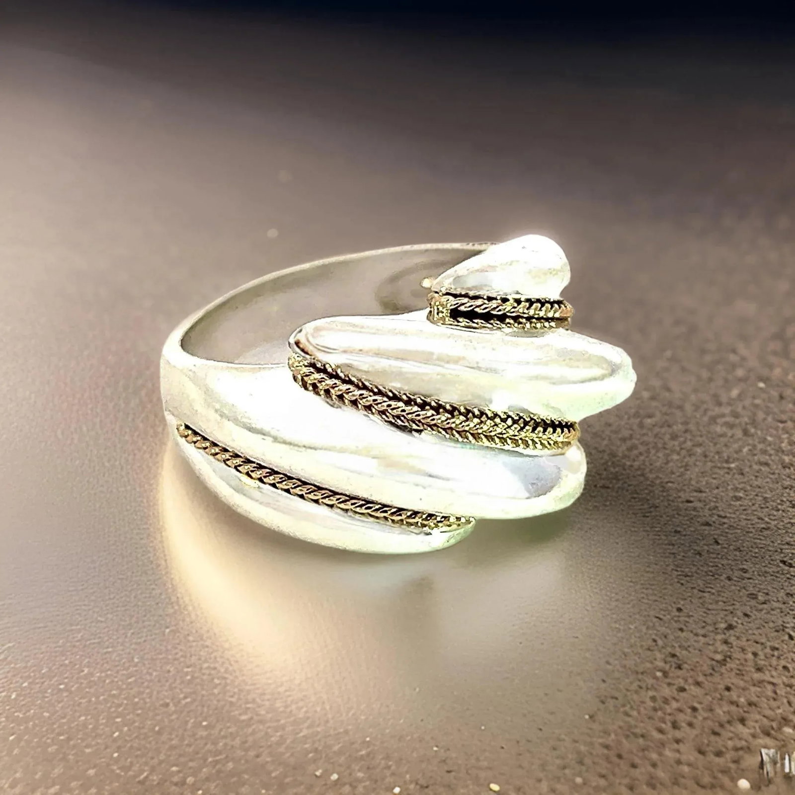 1990s Tiffany & Co Estate Shrimp Ring Size 5.25 14k Gold + Sterling Silver - 11