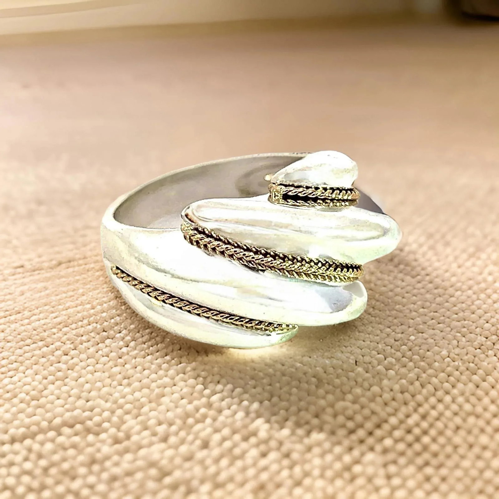 1990s Tiffany & Co Estate Shrimp Ring Size 5.25 14k Gold + Sterling Silver - 12