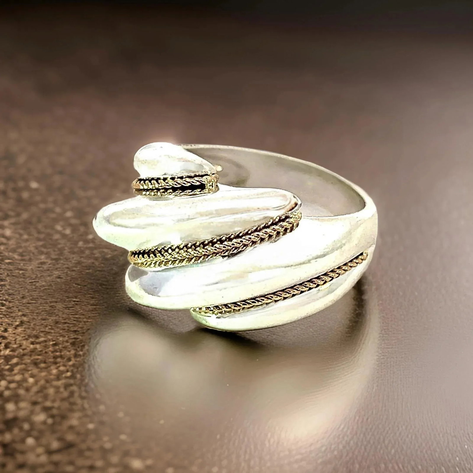 1990s Tiffany & Co Estate Shrimp Ring Size 5.25 14k Gold + Sterling Silver - 4