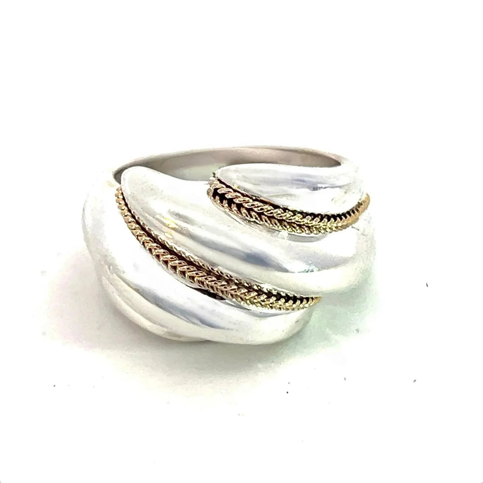 1990s Tiffany & Co Estate Shrimp Ring Size 5.25 14k Gold + Sterling Silver - 7