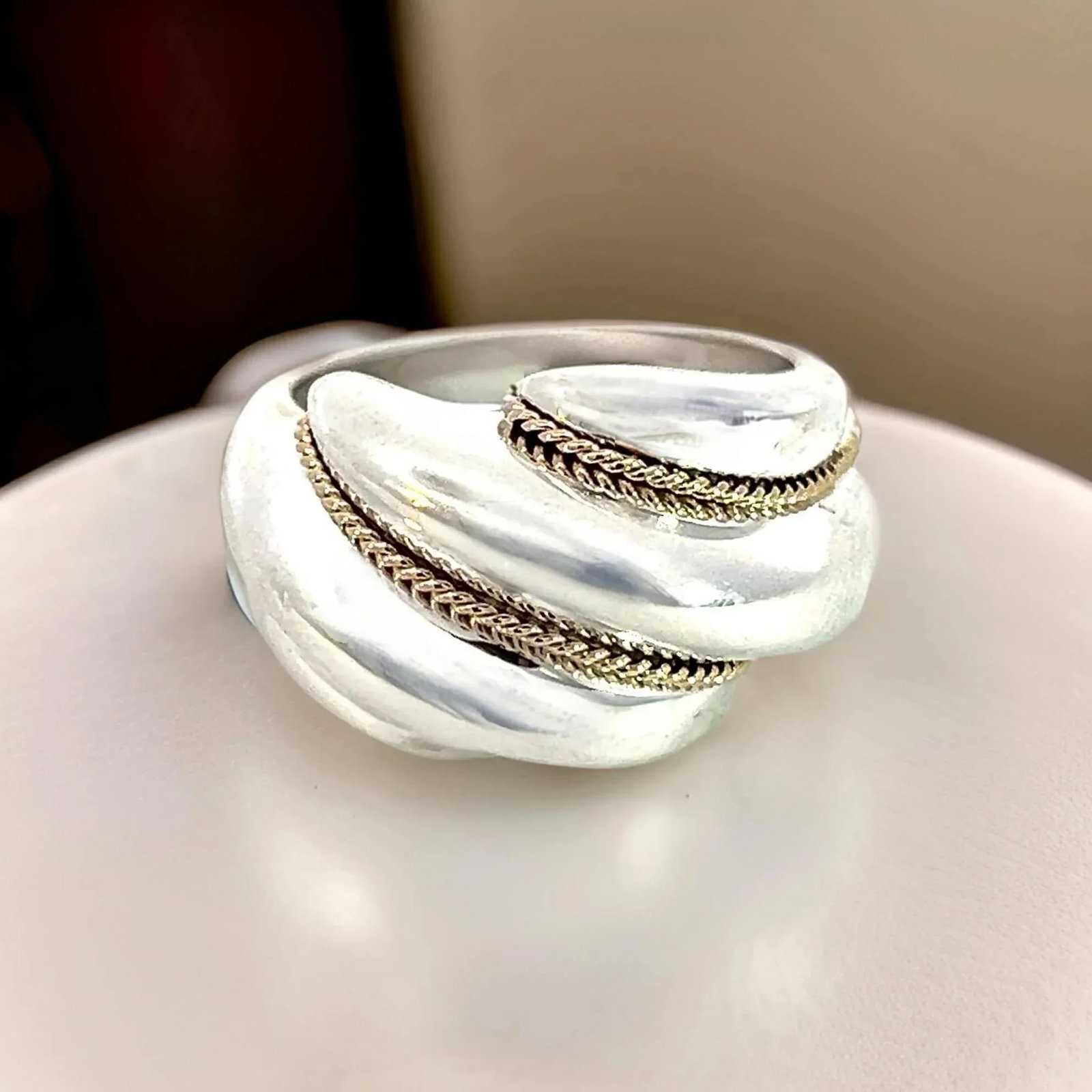 1990s Tiffany & Co Estate Shrimp Ring Size 5.25 14k Gold + Sterling Silver - 8