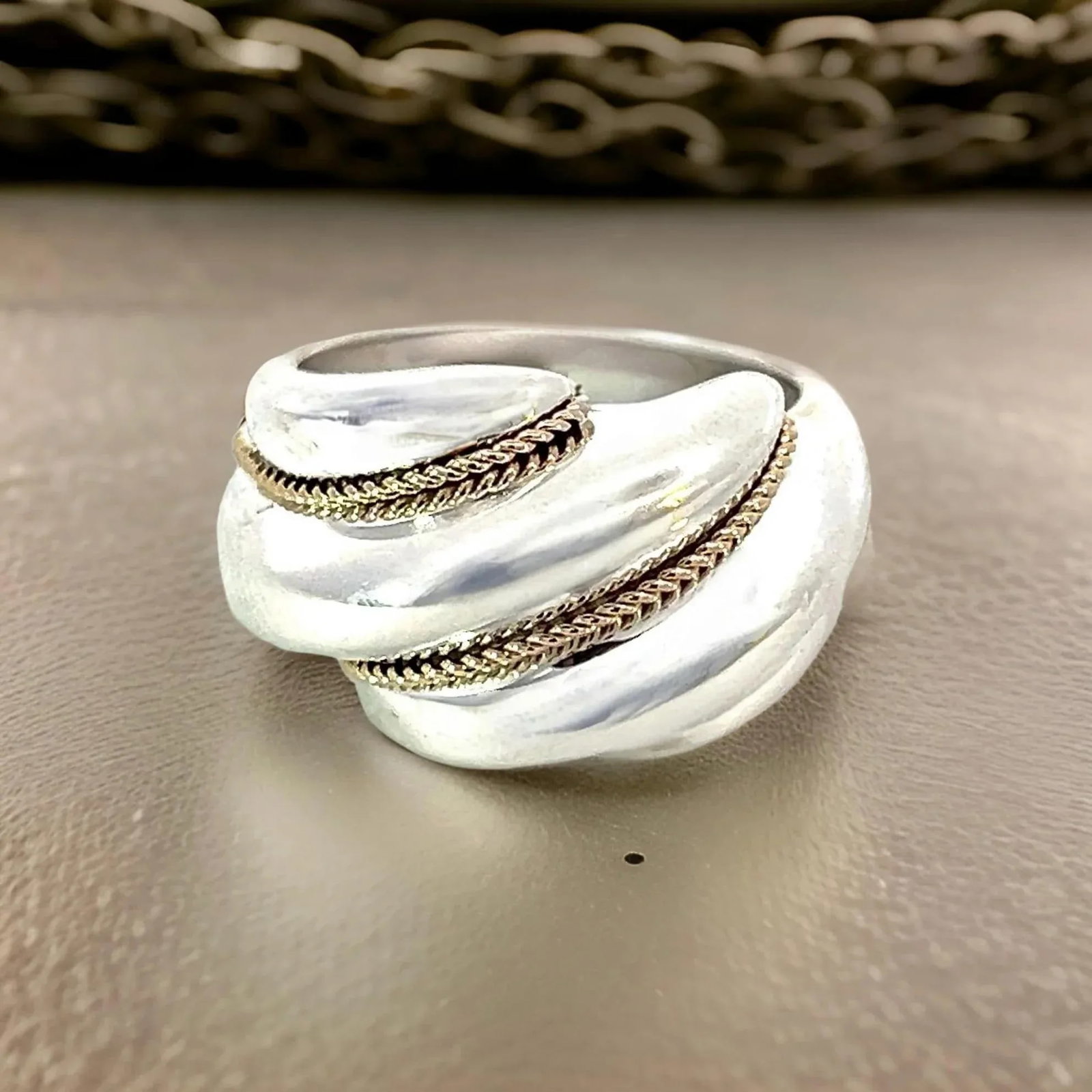 1990s Tiffany & Co Estate Shrimp Ring Size 5.25 14k Gold + Sterling Silver - 9