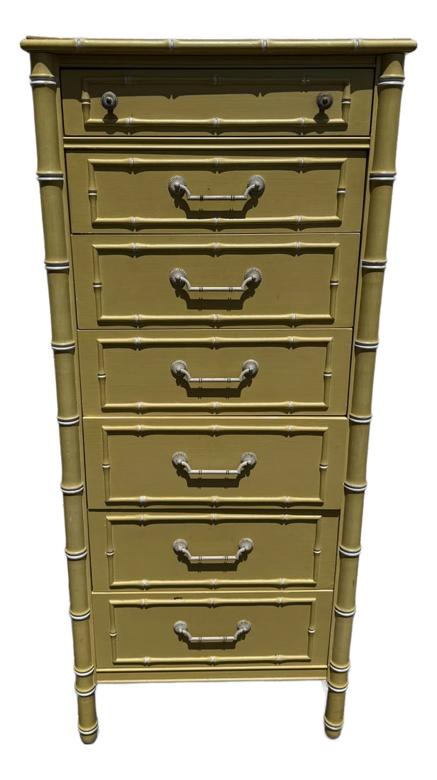 1970s Vintage Thomasville Allegro Lingerie Chest: Wonderful Vintage Lingerie Chest / Tall Dresser / Chest of Drawers Fabulous faux bamboo dresser / chest by Thomasville for the Allegro series. Offers 7 dovetail storage drawers. Space saving design