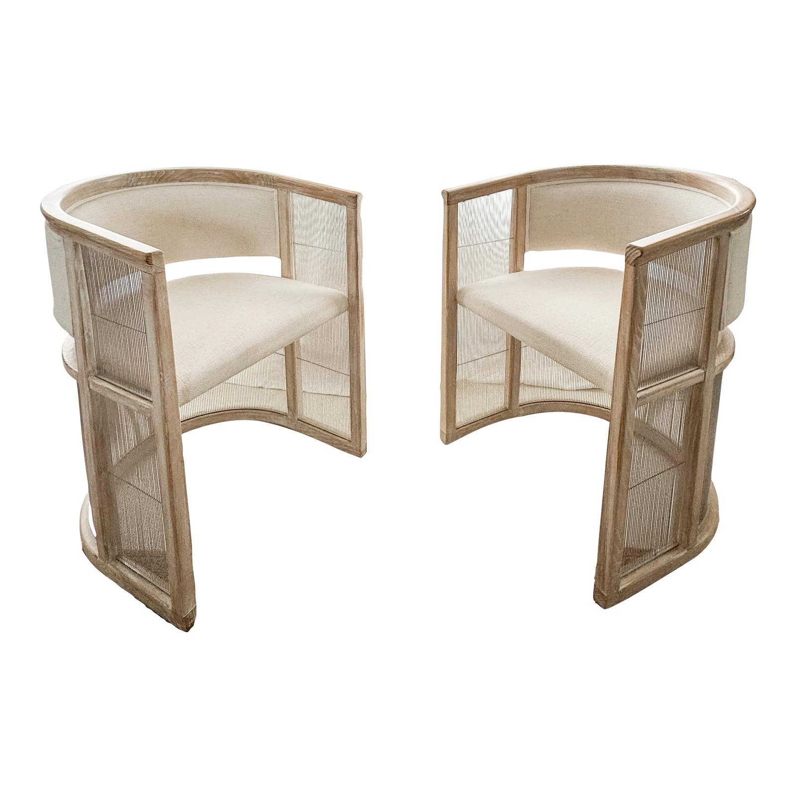CB2 Kaishi Chairs - A Pair: CB2 x Ross Cassidy Kaishi Chairs - a pair Upholstered in 'Lindy Snow' performance fabric. As comfortable as they are sculptural. Excellent condition. Dimensions: 31" h x 23.75" w x 22" d, seat height