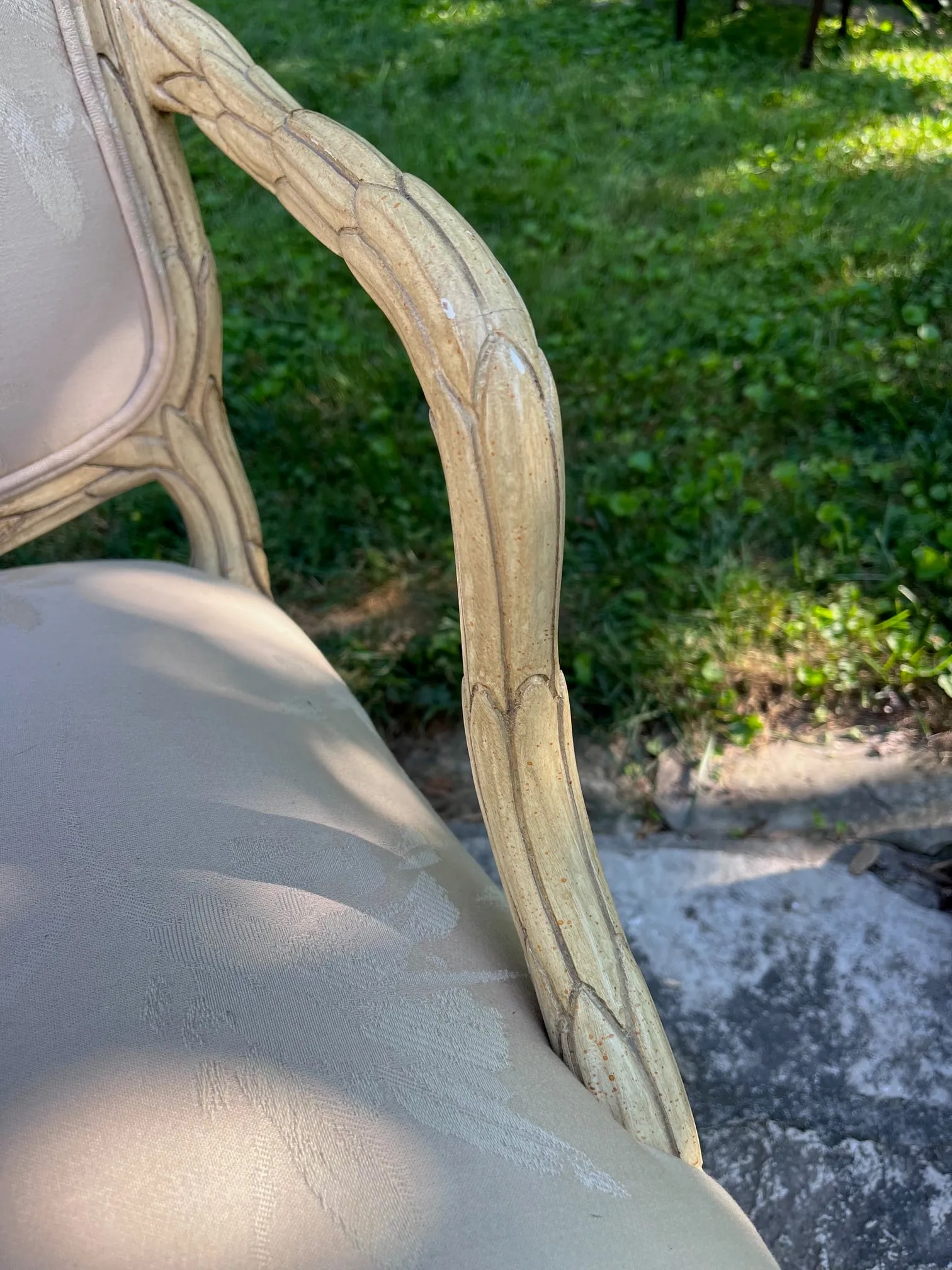 MCM French Style Faux Bois Carved Cream Chairs - A Pair - 12
